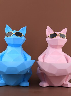 北欧创意几何法斗狗客厅样板间摆件开业贺礼家居钥匙收纳装饰摆设