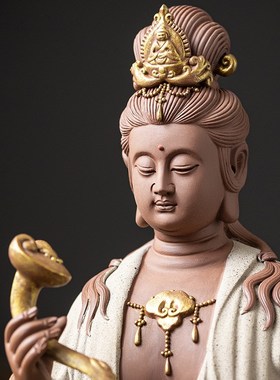 炼器新中式禅意文殊普贤菩萨摆件家用客厅玄关陶瓷观音工艺品装饰