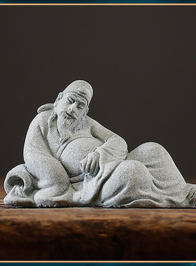 中式国潮复古人物居家摆件创意茶桌精品茶宠太公钓鱼摆件鱼缸造景