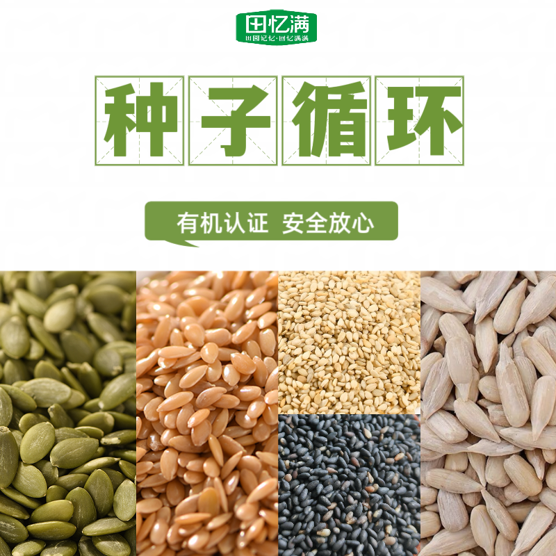 田忆满有机种子循环组合南瓜子葵花籽仁熟亚麻籽黑白芝麻坚果零食 - 图0