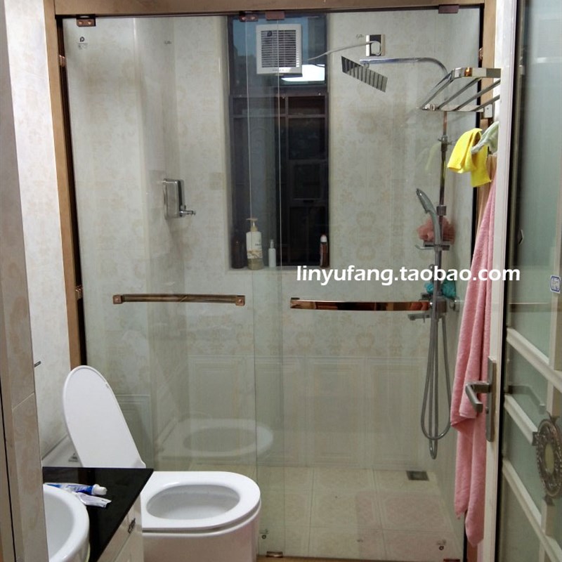 Stainless steel shower room with in-line sliding S door bathroom wet and dry separation glass partition bathroom double movable