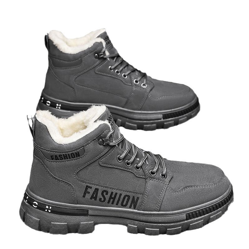 男鞋冬季棉鞋加绒保暖高帮二棉鞋男士马丁靴潮防寒防水工装雪地靴 - 图0