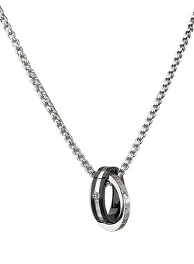 小众高级感项链男潮卫衣毛衣链男士链子双环吊坠男生配饰女