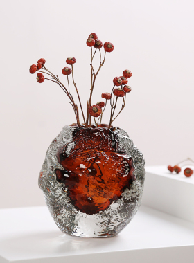 琉璃琥珀色花瓶轻奢艺术摆件客厅茶几电视柜可水培插花花器装饰品