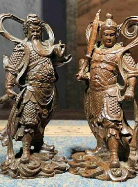 实心纯铜关公武财神韦陀菩萨佛像古玩铜件手把件紫铜器茶宠小摆件