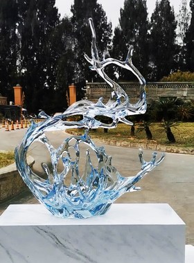 风生水起摆件轻奢高档入户玄关客厅电视柜装饰品浪花透明树脂雕塑