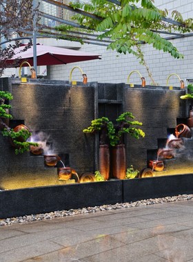 水幕墙假山流水墙屏风隔断喷泉瀑布鱼缸造景客厅室外庭院水系景观