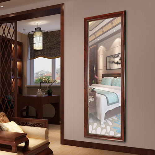 贴墙实木全身镜落地镜试衣镜中式轻奢卧室家用挂墙穿衣镜壁挂镜子 - 图1