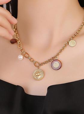 【女神礼物】Retro Chic意大利复古时尚首饰 玳瑁金币项链 女生