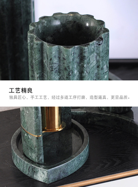 大理石托盘新中式简约家居客厅茶几软装饰品花瓶烛台玄关组合摆件