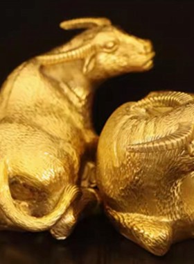 纯铜卧牛摆件十二生肖牛气冲天老牛家居办公室桌面动物摆放铜水牛