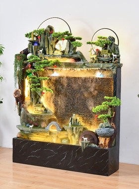 假山流水喷泉水幕墙招财水景流水墙水帘屏风鱼池阳台庭院造景摆件