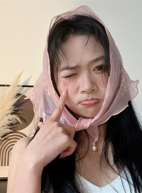国风潮流春夏出游百搭蕾丝边印花头巾女包头三角巾高级感配饰方巾