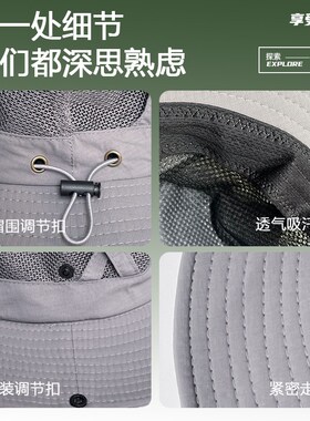 镂空渔夫帽男款钓鱼帽男士遮阳帽奔尼帽男户外西部牛仔帽透气登山