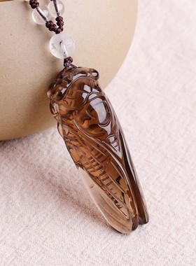 天然茶水晶知了蝉玉蝉吊坠冰种知了毛衣链潮男女一鸣惊人金蝉项链