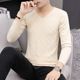 Autumn style men's V-neck sweater thin white slim elastic knitted pullover low-neck wool close-fitting base shirt