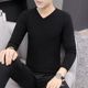 Autumn style men's V-neck sweater thin white slim elastic knitted pullover low-neck wool close-fitting base shirt