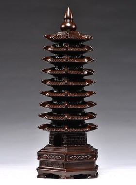 黑檀文昌塔摆件实木质九层9层塔办公书房装饰家居桌面木雕工艺品