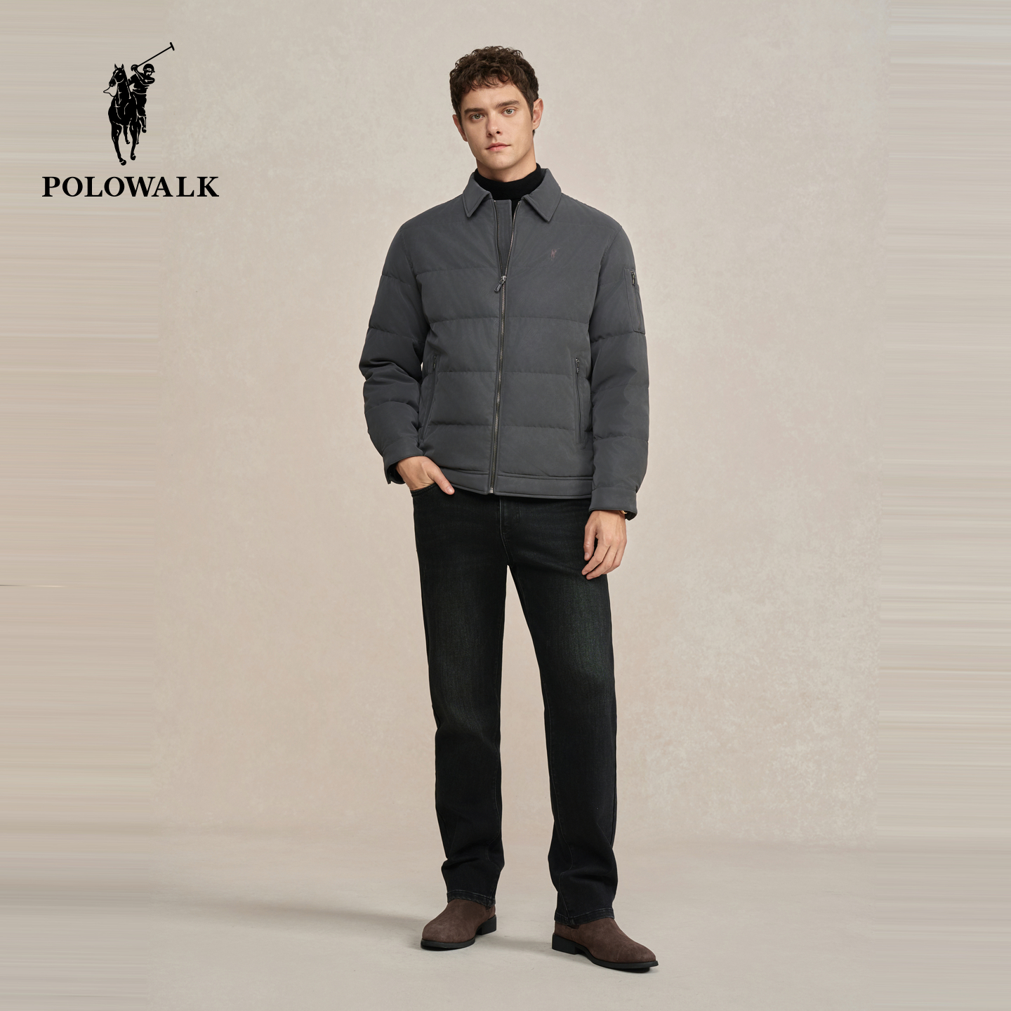 POLOWALK男式羽绒服2025冬季新品商务休闲简约90鸭绒翻领羽绒外套 - 图3
