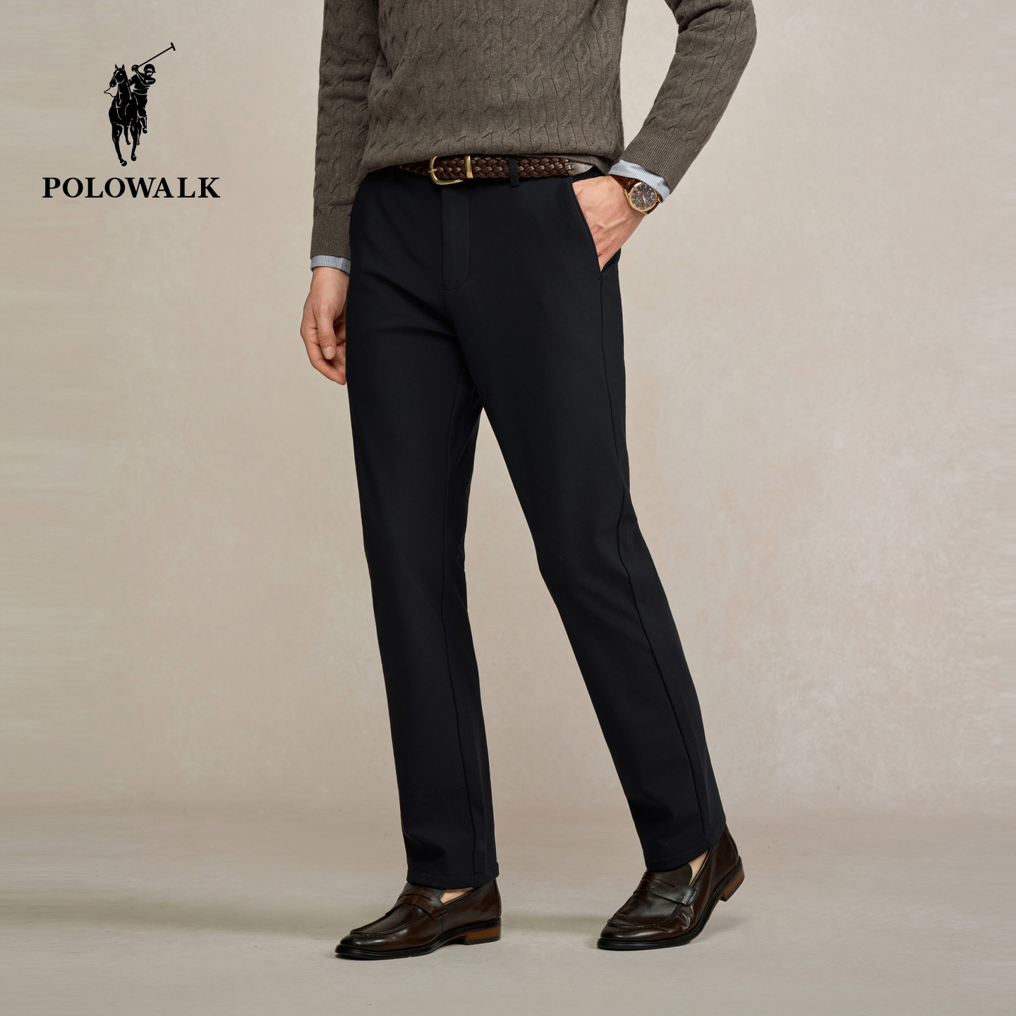 POLOWALK男式休闲裤2025秋冬裤新品商务通勤直筒加绒柔软长裤子男,淘宝优惠券,粉丝福利购,淘宝优惠卷