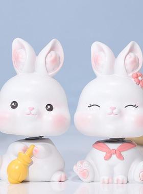 糯米兔桌面摆件汽车控饰办公室摇头解压手工玩具生肖兔子小摆饰