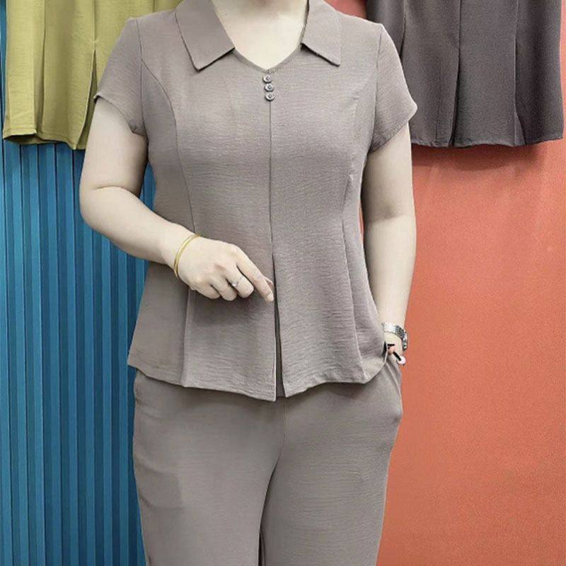 时尚洋气妈妈套装2023夏季新款宽松显瘦减龄短袖上衣裤子两件套女,淘宝优惠券,粉丝福利购,淘宝优惠卷