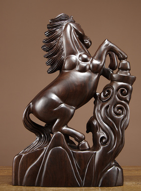 黑檀木雕马到成功摆件实木雕刻生肖马工艺礼品摆饰家居S客厅装饰