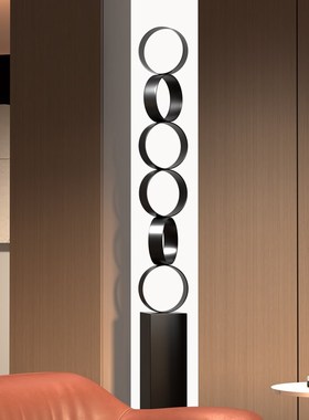 现代金属镂空连环圆圈艺术雕塑几何落地家居饰品酒店大堂