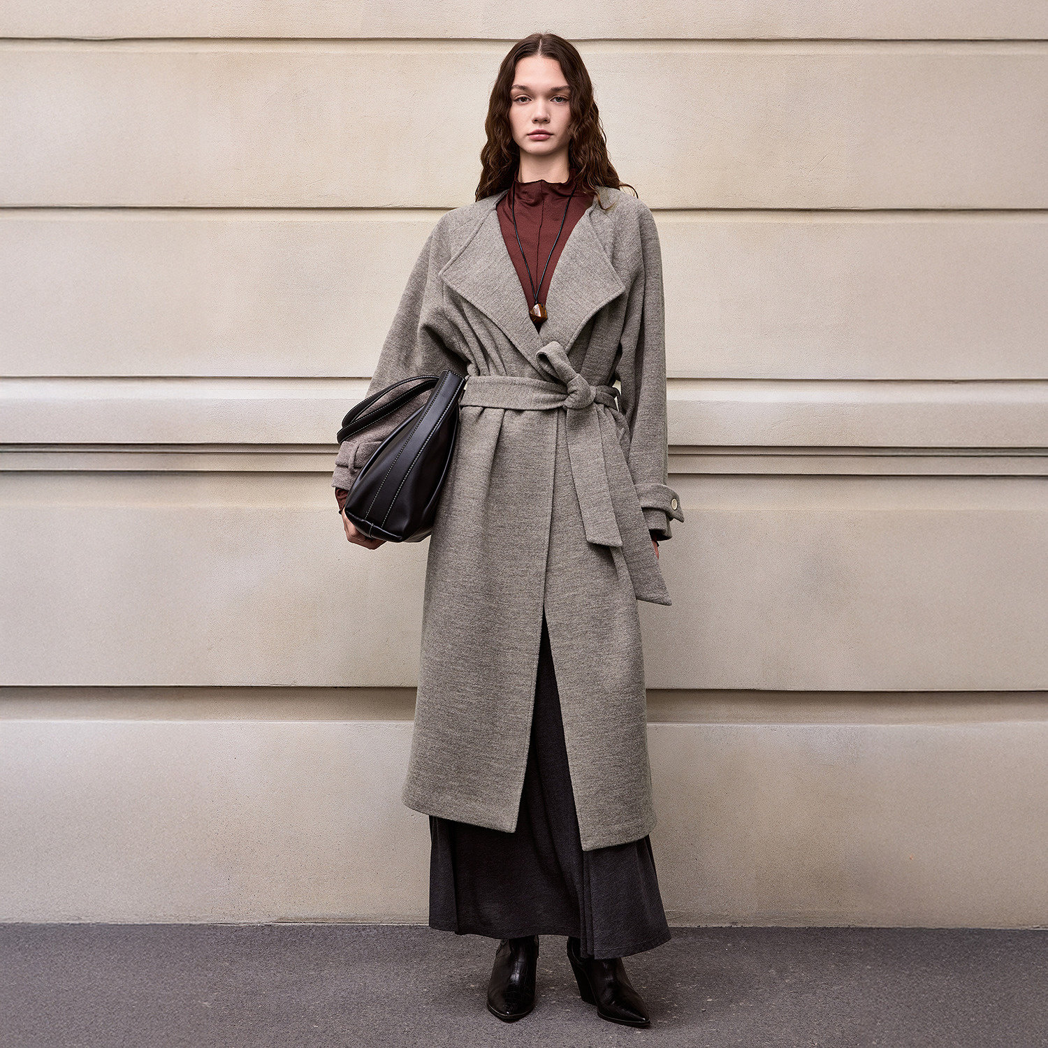 BCBG冬新款时尚气质优雅褶饰立领插肩袖系带长款女风衣外套,淘宝优惠券,粉丝福利购,淘宝优惠卷