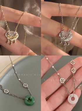 中式玉石平安女小众ins设计锁骨链网红颈链中国项链