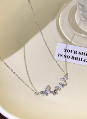 初春心动~精致微镶水钻蝴蝶项链女夏季2024年新款气质轻奢锁骨链