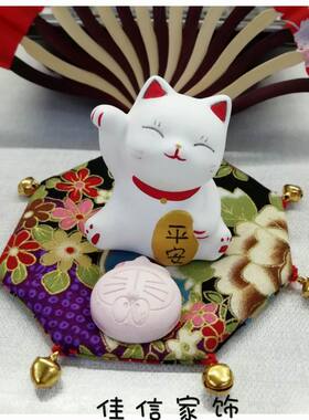 创意小招财猫摆件布垫加铃香薰石膏DIY手作工艺品布垫摆设坐垫子