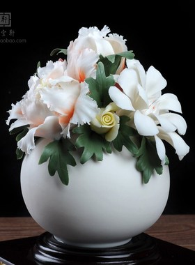 百花齐放陶瓷家居装饰玄关厨柜博古架办公桌白瓷瓷器工艺品摆件