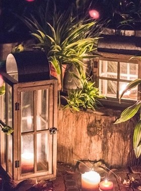 美式落地烛台铁艺风灯马灯镂空玻璃灯笼复古摆件婚庆道具路引429