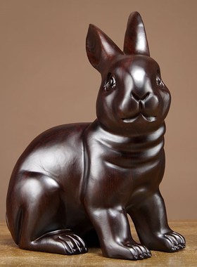 黑檀木雕兔子摆件实木质生肖工艺品家居客厅玄关装饰摆设生日礼物