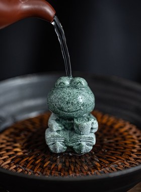 创意中式青砂石青蛙茶宠摆件家居客厅桌面鱼缸盆栽园艺造景装饰品