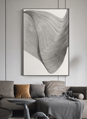 现代抽象黑白灰玄关装饰画极简线C条客厅沙发挂画大尺寸落地墙壁
