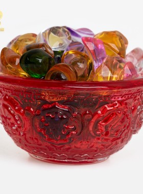 藏式七彩供水杯水晶供水碗七供八供F八吉祥琉璃圣水碗莲花底座供