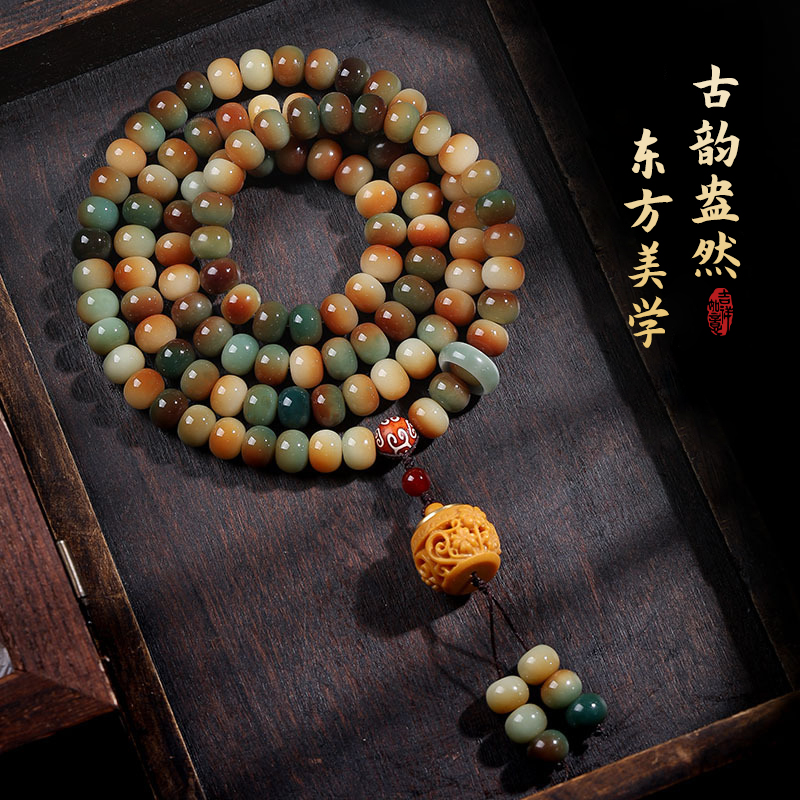 菩提手串敦煌飞天念珠108颗天然佛珠男女持文玩多圈手链盘玩手饰 - 图1