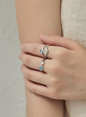 【新款】ARSIS曦海波光月影单层双层戒指法式精致小众开口戒女