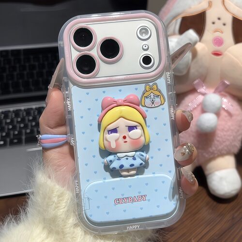 哭娃公仔镜子支架新款适用苹果17Pro手机壳iPhone16max12小米15华为mate80pura70k90nova14荣耀400x300reno13 - 图1