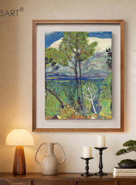 中古风玄关装饰画博纳尔松树海边