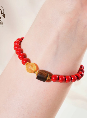 【五台山禅物院】天然朱砂手串女本命年佛珠手链转运珠文创礼物