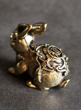 铜器小摆件工艺品生肖兔子纯黄铜家居装饰礼品工艺品可爱卡通桌面