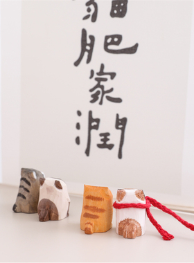 手工木雕小猫摆件可爱橘猫布偶暹罗猫招财新年生日礼物桌面小摆件