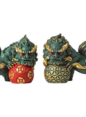 国兽狴犴桌狮面摆件彩金高档礼品招财子家居客神厅玄关潮jz202503