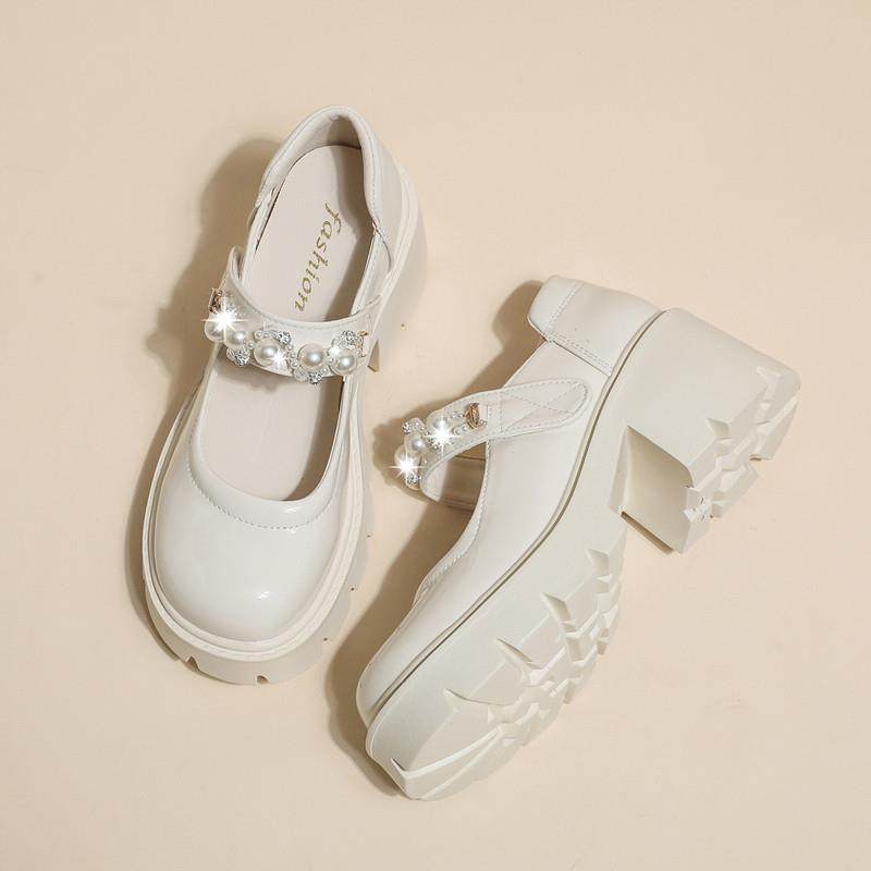 新品白色玛丽珍女鞋2025新款春秋季法式粗跟伴娘鞋仙女风浅口高跟,淘宝优惠券,粉丝福利购,淘宝优惠卷