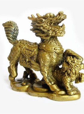 铜麒麟一对摆件家居装饰品安宅财运客厅卧室办公室桌面吉祥摆设