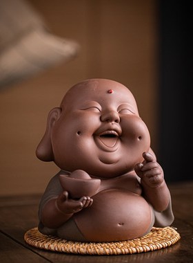 招财弥勒摆件家居饰品手工客厅玄关办公室摆设茶几茶室茶桌装饰品