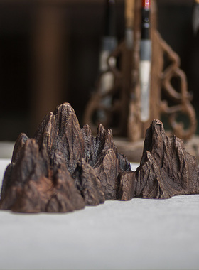 黄铜石山复古工艺品 中式禅意摆件书房装饰品新中式创意镇纸笔架